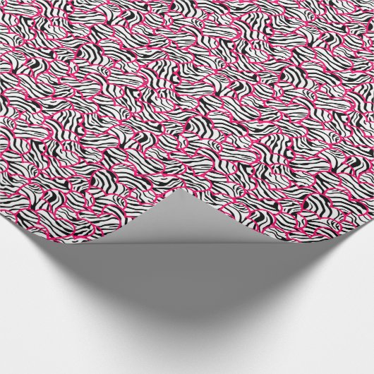 Modern Pink Black Modern Zebra Hearts Pattern Cadeaupapier (Hoek)