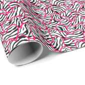 Modern Pink Black Modern Zebra Hearts Pattern Cadeaupapier (Rol Hoek)