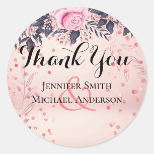 Modern Pink Blue Floral Wedding Ronde Sticker