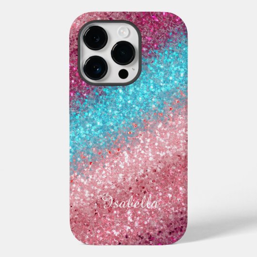 Modern Pink Blue Glitter Girly Case-Mate iPhone Case (Achterkant)