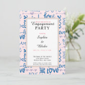 Modern Pink & Blue Love Engagement Party Kaart (Staand voorkant)