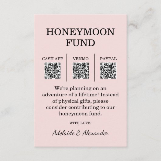 Modern Pink Blush Wedding Honeymoon Fund Informatiekaartje (Voorkant)