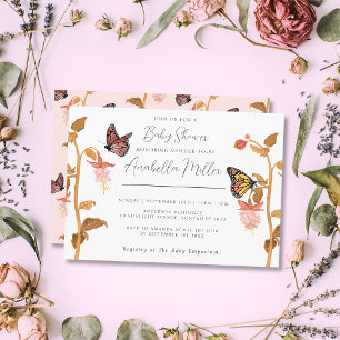 Modern Pink Boho Butterfly Girl Baby shower Kaart