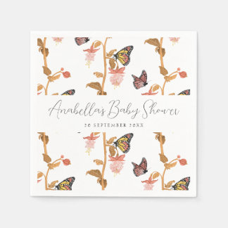 Modern Pink Boho Butterfly Girl Baby shower Servet