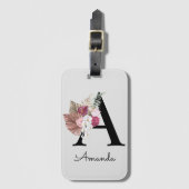 Modern Pink Boho Girly Floral Initiaal A Bagagelabel (Voorkant (verticaal))