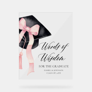 Modern Pink Bow Afstudeerder Party Advies Woorden Acryl Bord