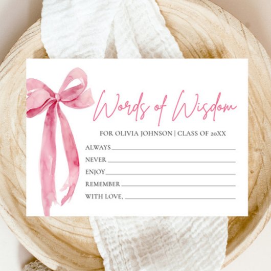 Modern Pink Bow Afstuderen Advies Woorden van Wijs Informatiekaartje