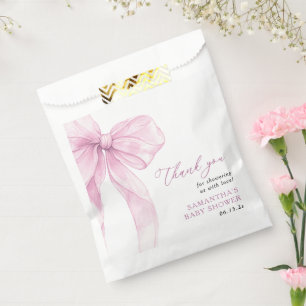 Modern Pink Bow Baby shower Dank u wel Bedankzakje