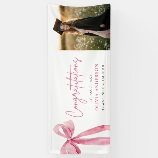 Modern Pink Bow Coquette Afstuderen Gefeliciteerd Spandoek (Verticaal)