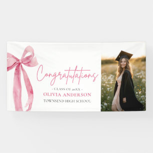Modern Pink Bow Coquette Afstuderen Gefeliciteerd Spandoek
