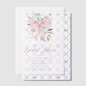 Modern Pink Bow Coquette Floral Vrijgezellenfeest Vellum Uitnodigingen (Offset (Uitnodiging))
