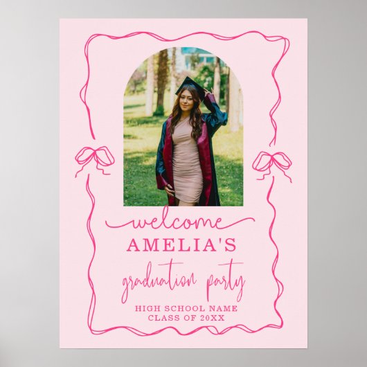 Modern Pink Bow Graduation Class of 2026 Photo  Poster (Voorkant)