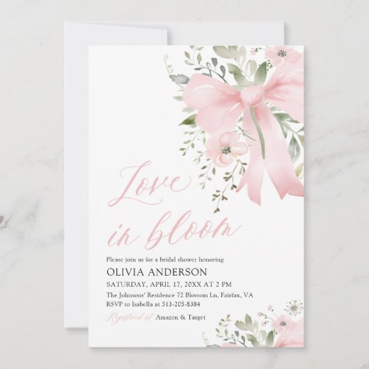 Modern Pink Bow Love in Bloom Floral Vrijgezellenf Kaart (Voorkant)