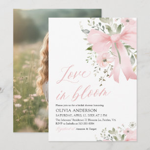Modern Pink Bow Love in Bloom Floral Vrijgezellenf Kaart
