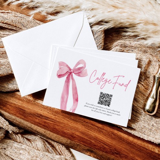 Modern Pink Bow QR Code College Fund Afstuderen Informatiekaartje