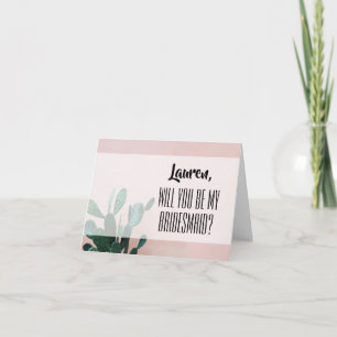 Modern Pink Cactus Bridesmaid Kaart