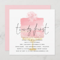 Modern Pink Cake Invitation 21e anniversaire
