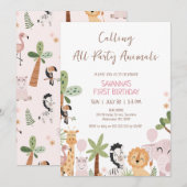 Modern Pink Calling All Party Animals Birthday Kaart (Voorkant / Achterkant)