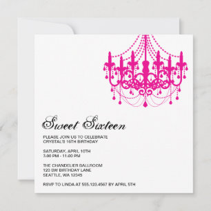 Modern Pink Chandelier Sweet Sixteen Birthday Kaart