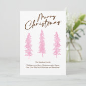 modern Pink Christmas Tree Holiday Card Feestdagenkaart (Staand voorkant)