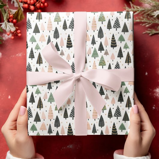 Modern Pink Christmas Tree Pattern Cadeaupapier