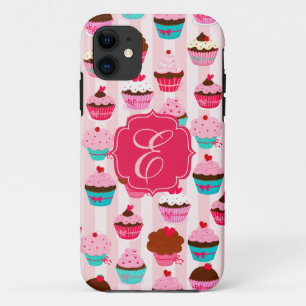 Modern Pink Cupcakes Girly Monogrammed iPhone 11 Hoesje