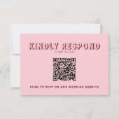 Modern Pink Deep Red Retro Unique QR Code Wedding  RSVP Kaartje (Voorkant)