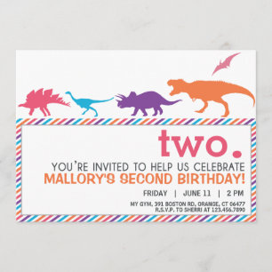 Modern Pink Dinosaur Silhouette Birthday Invite Kaart