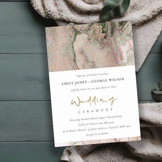 MODERN PINK DUSKY ROOS GOLD AGATE WEDDING INVITE BEDANKKAART