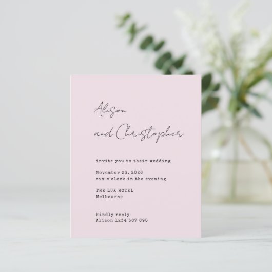 Modern Pink Elegant Script Wedding Invitation (Staand voorkant)