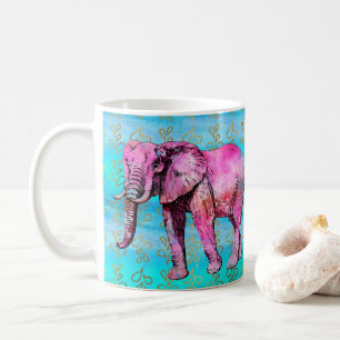 Modern Pink Elephant Blue Waterverf Trendy Koffiemok
