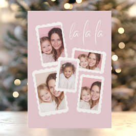Modern Pink “Fa La La” Multi Photo Christmas  Feestdagenkaart