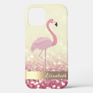 Modern Pink Flamingo Ombre Glitter Bokeh iPhone 12 Hoesje