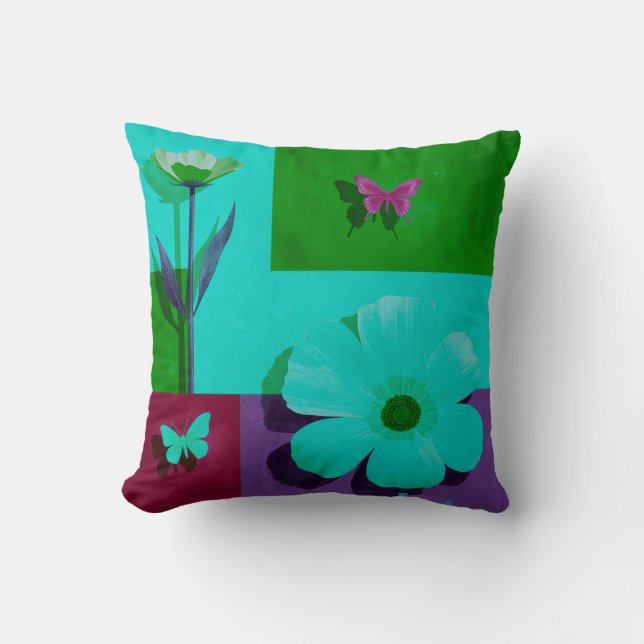 Modern Pink Floral Garden Throw Pillow Kussen (Voorkant)