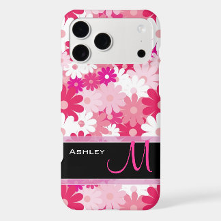 Modern Pink Floral Pattern Daisy Flowers Monogram