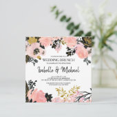 Modern Pink Floral Post Wedding Brunch Uitnodiging (Staand voorkant)