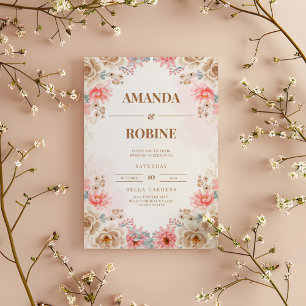 Modern Pink Floral Wedding Kaart