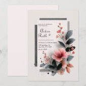 Modern Pink Floral Wedding Kaart (Voorkant / Achterkant)