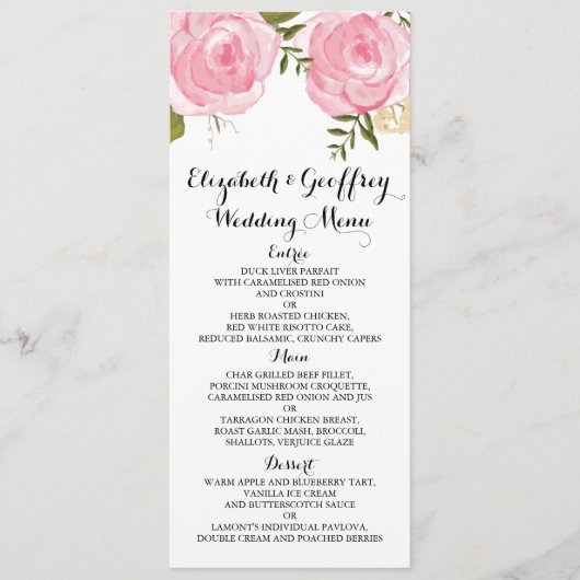 Modern  Pink Floral Wedding Menu (Voorkant)