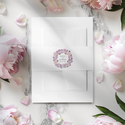 Modern Pink Floral Wreath Wedding Uitnodigingen Wikkel