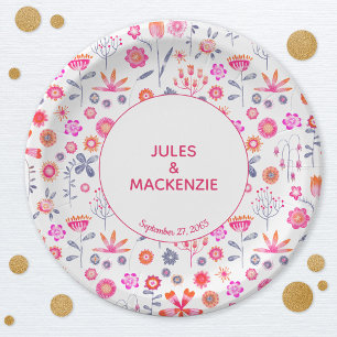 Modern Pink Flower Garden Boho Papieren Bordje