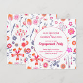 Modern Pink Flower Garden Boho Verloving Kaart (Voorkant / Achterkant)