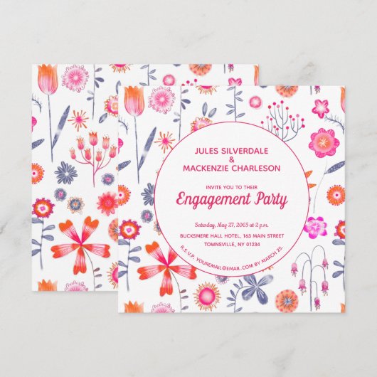 Modern Pink Flower Garden Boho Verloving Kaart (Voorkant / Achterkant)