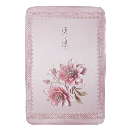 Modern Pink Flowers Bath Mat (Voorkant Verticaal)