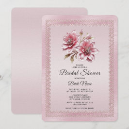 Modern Pink Flowers Bridal Shower Invitation Kaart