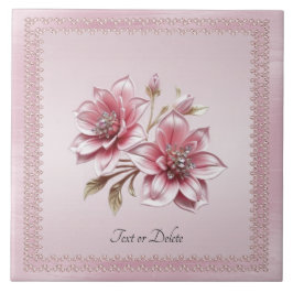 Modern Pink Flowers Ceramic Tile Tegeltje