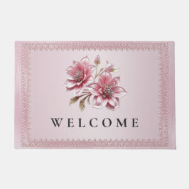 Modern Pink Flowers Doormat Deurmat
