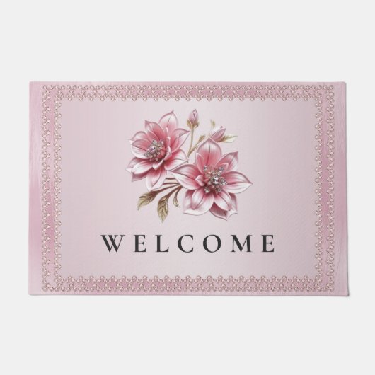 Modern Pink Flowers Doormat Deurmat (Voorkant)