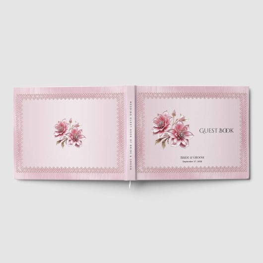 Modern Pink Flowers Guest Book Gastenboek (Volledig)