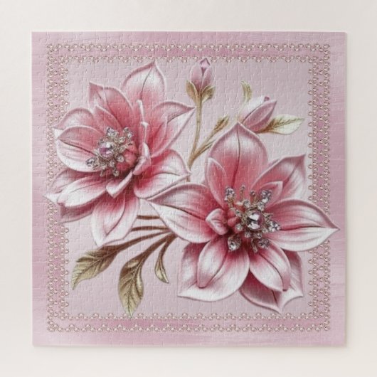 Modern Pink Flowers Jigsaw Puzzle (Vertical)